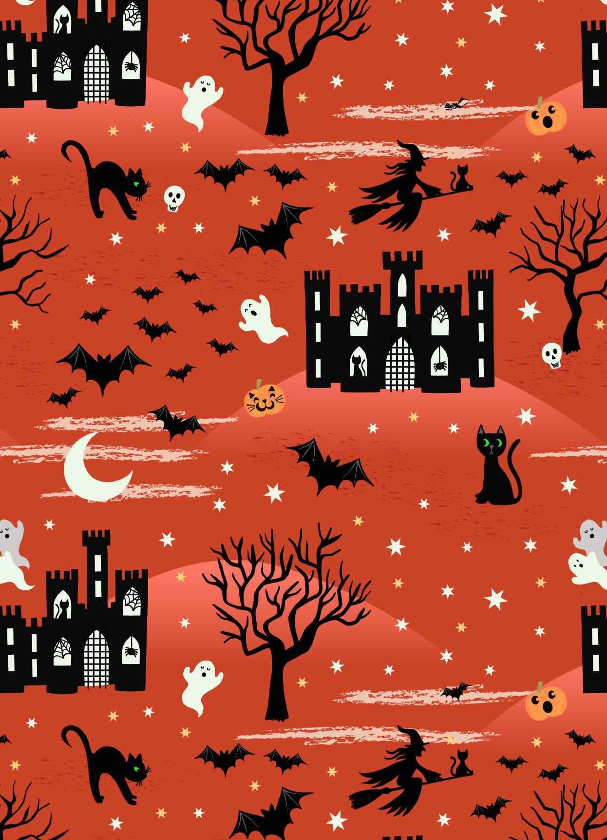 Castle Spooky Fabric | Castle Spooky Orange 3 Castle Spooky Fabric | Castle Spooky Orange