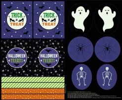 Haunted House Fabric | Glow In The Dark Treat Bag Panel Black -Sewing Art A598 2 1