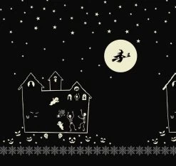 Haunted House Fabric | Glow In The Dark Double Edge Border Green -Sewing Art A599 1 3