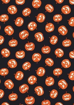 Haunted House Fabric | Glow In The Dark Pumpkin Black