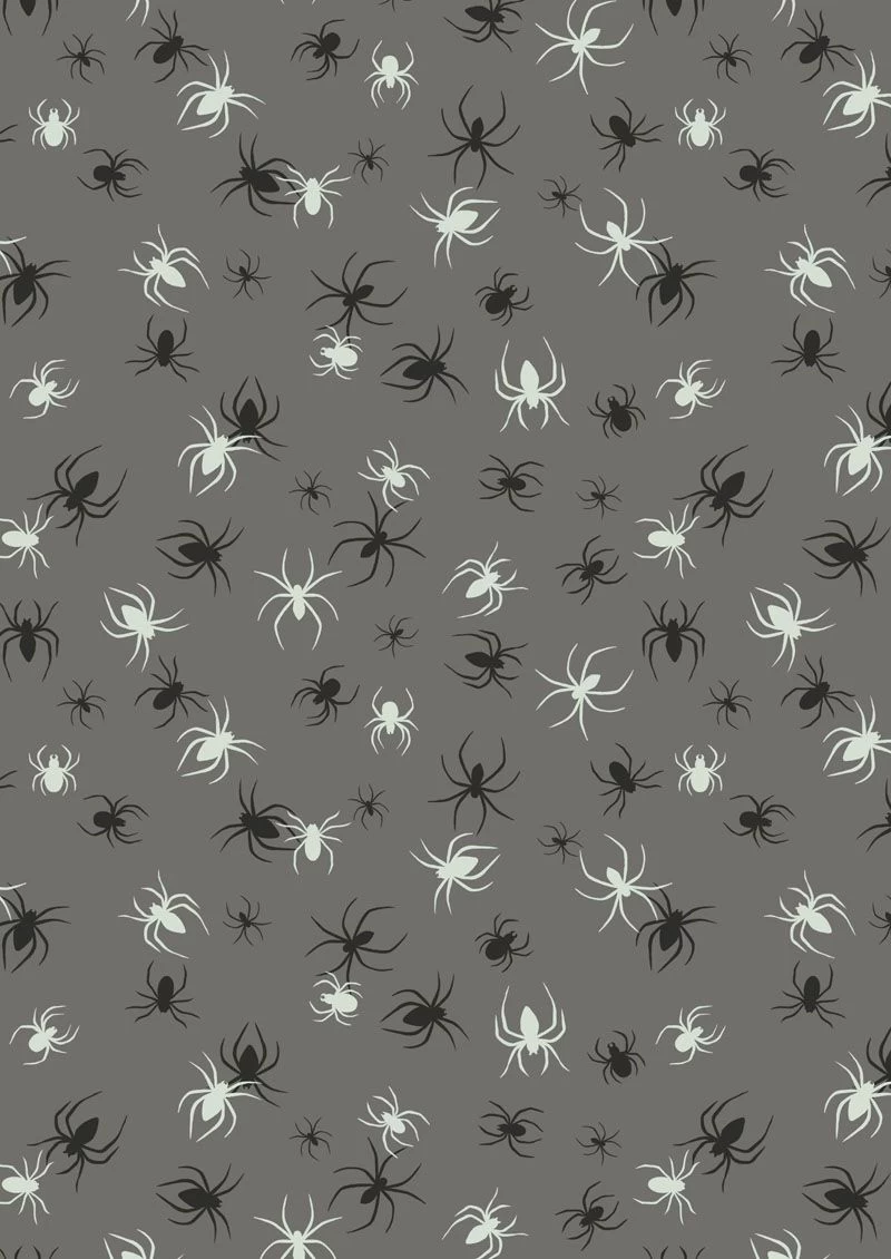 Haunted House Fabric | Glow In The Dark Spiders Grey 3 Haunted House Fabric | Glow In The Dark Spiders Grey