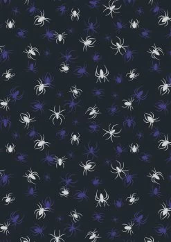 Haunted House Fabric | Glow In The Dark Spiders Black -Sewing Art A602 3 1