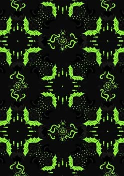 Haunted House Fabric | Glow In The Dark Hats, Cats & Bats Black -Sewing Art A603 3 2