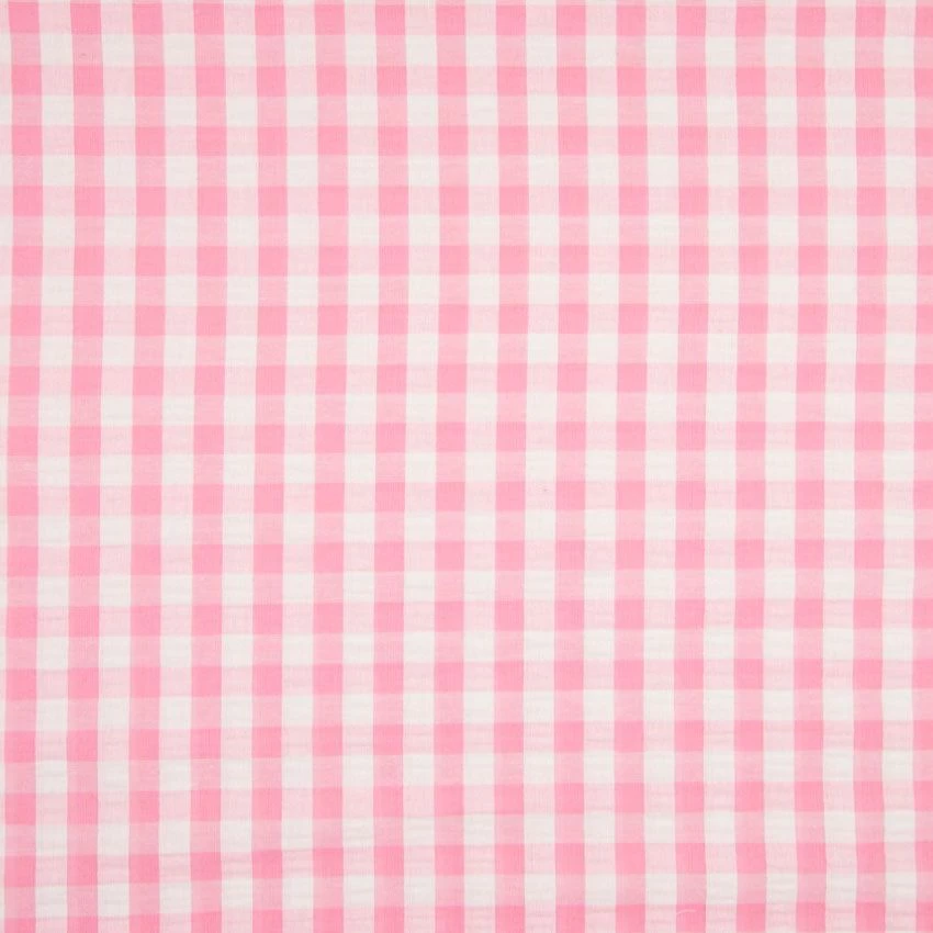 Seersucker Fabric | Large Check Rose 3 Seersucker Fabric | Large Check Rose