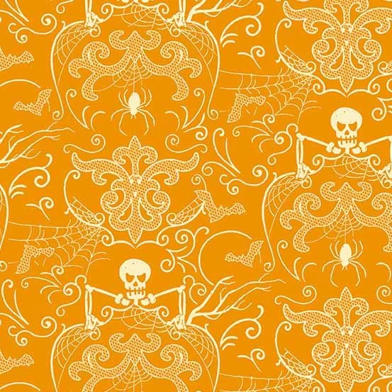 Midnight Haunt Halloween Fabric | Spooky Damask Pumpkin 3 Midnight Haunt Halloween Fabric | Spooky Damask Pumpkin