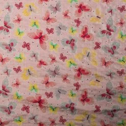 Cotton Viscose Seersucker | Butterflies Pink -Sewing Art E108083 06 2