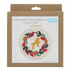 Embroidery Punch Needle Kit With Hoop | Monogram Wreath -Sewing Art E109041 10 1