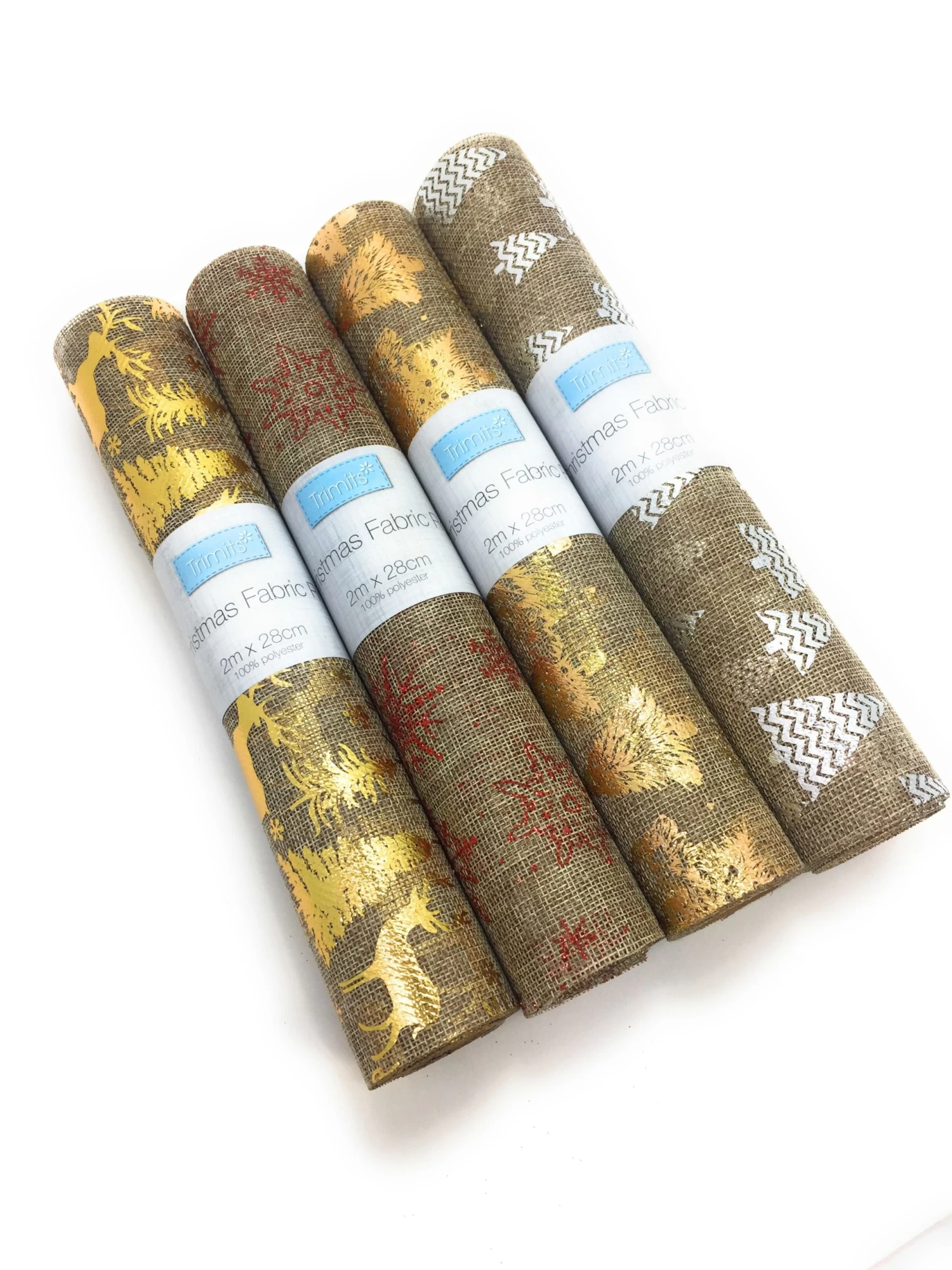 Christmas Fabric Mini Roll 2m X 28cm | 4 Roll Bundle - Festive 2
