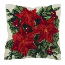 Cross Stitch Cushion Kit | Poinsettia -Sewing Art E109057 03 3