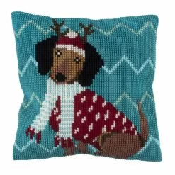 Cross Stitch Cushion Kit | Festive Dog -Sewing Art E109057 04 3