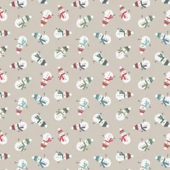 Snow Day Flannel Lewis & Irene | Scattered Snowmen Dark Cream