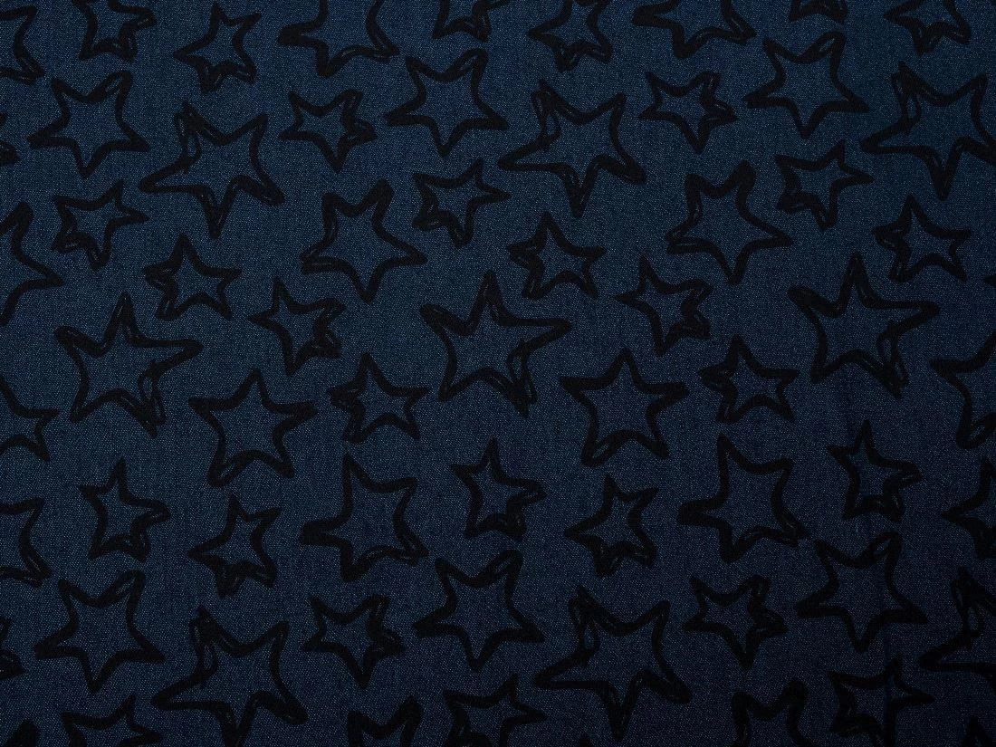 Denim Fabric Print | Groovy Stars Dark Blue 3 Denim Fabric Print | Groovy Stars Dark Blue
