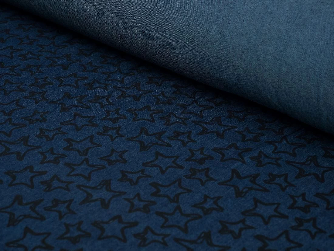 Denim Fabric Print | Groovy Stars Dark Blue 5 Denim Fabric Print | Groovy Stars Dark Blue - Image 3