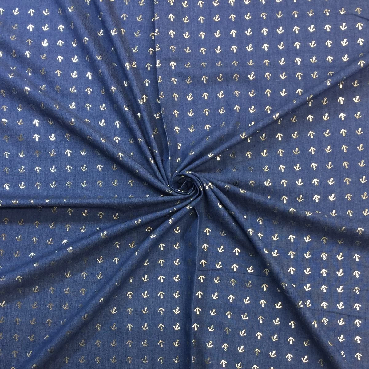 Sparkling Chambray Fabric | Gold Metallic Anchors Dark Blue 3 Sparkling Chambray Fabric | Gold Metallic Anchors Dark Blue