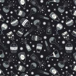 Cast A Spell Lewis & Irene Fabric | Halloween Bottles Black Silver Metallic