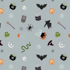 Cast A Spell Lewis & Irene Fabric | Spooky Halloween Light Grey Silver Metallic
