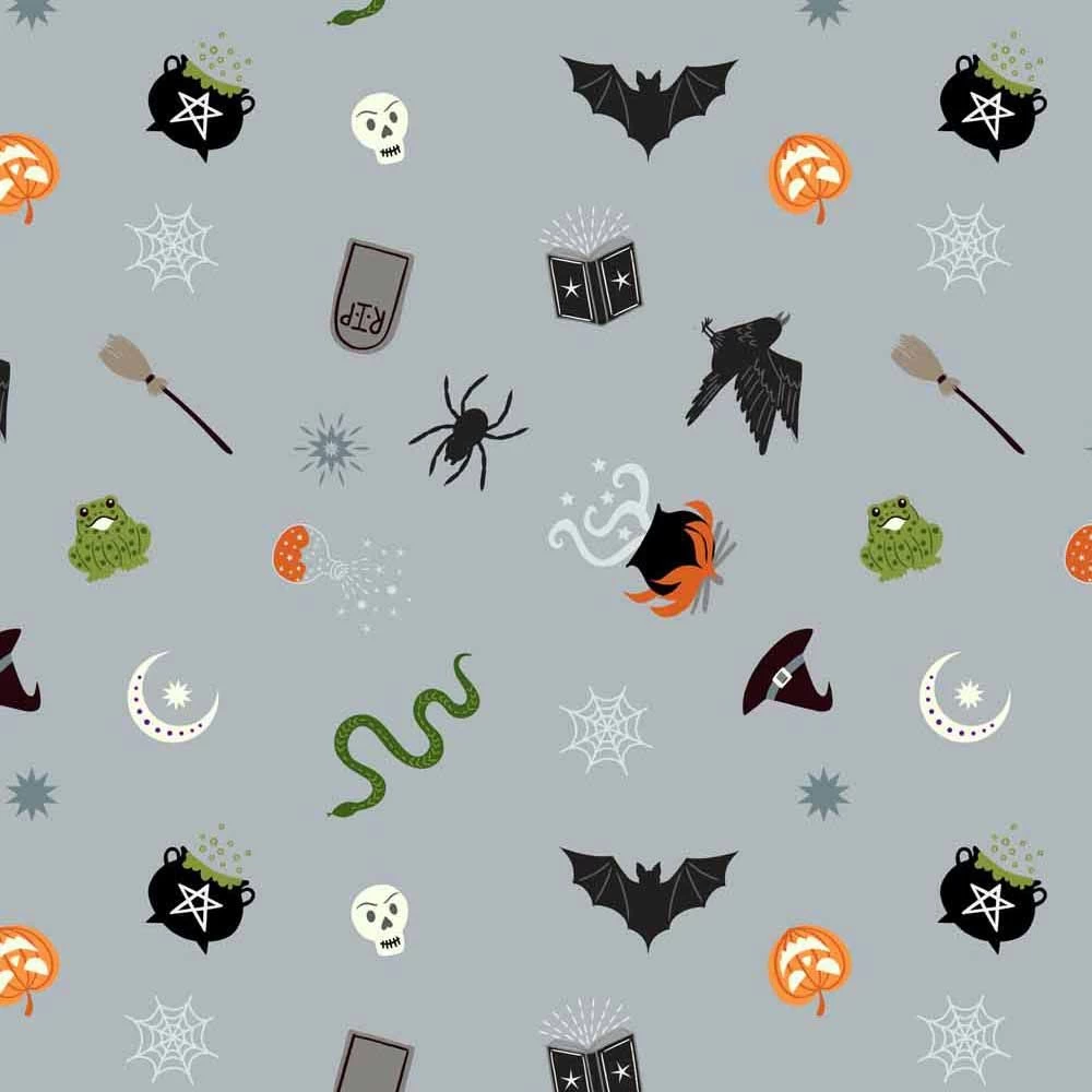 Cast A Spell Lewis & Irene Fabric | Spooky Halloween Light Grey Silver Metallic 3 Cast A Spell Lewis & Irene Fabric | Spooky Halloween Light Grey Silver Metallic