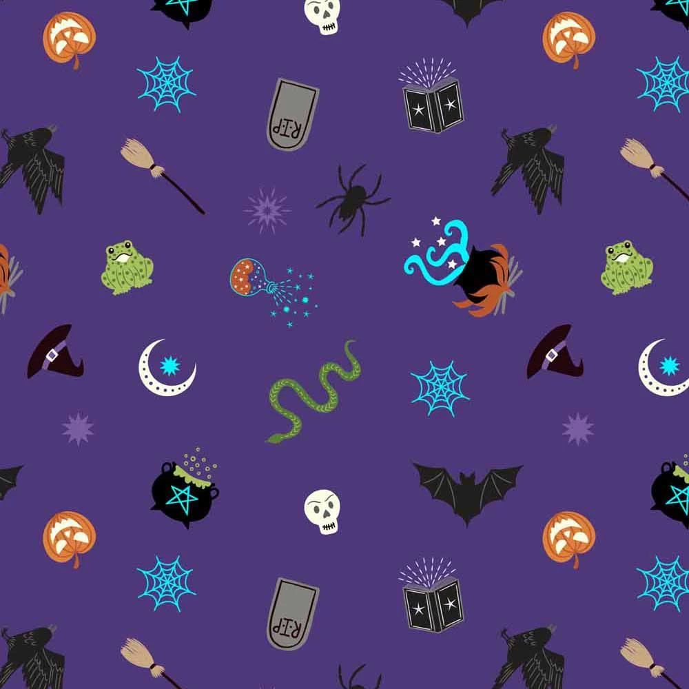 Cast A Spell Lewis & Irene Fabric | Spooky Halloween Light Grey Silver Metallic 4 Cast A Spell Lewis & Irene Fabric | Spooky Halloween Light Grey Silver Metallic - Image 2