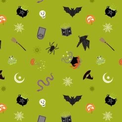 Cast A Spell Lewis & Irene Fabric | Spooky Halloween Green Silver Metallic