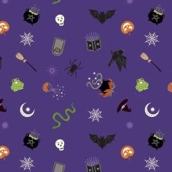 Cast A Spell Lewis & Irene Fabric | Spooky Halloween Purple Silver Metallic