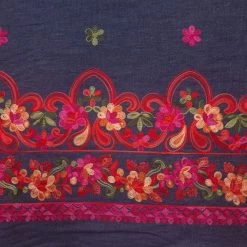 Embroidered Denim Fabric Border | Hot Floral Stripes -Sewing Art embroidered denim fabric border hot floral stripes 2