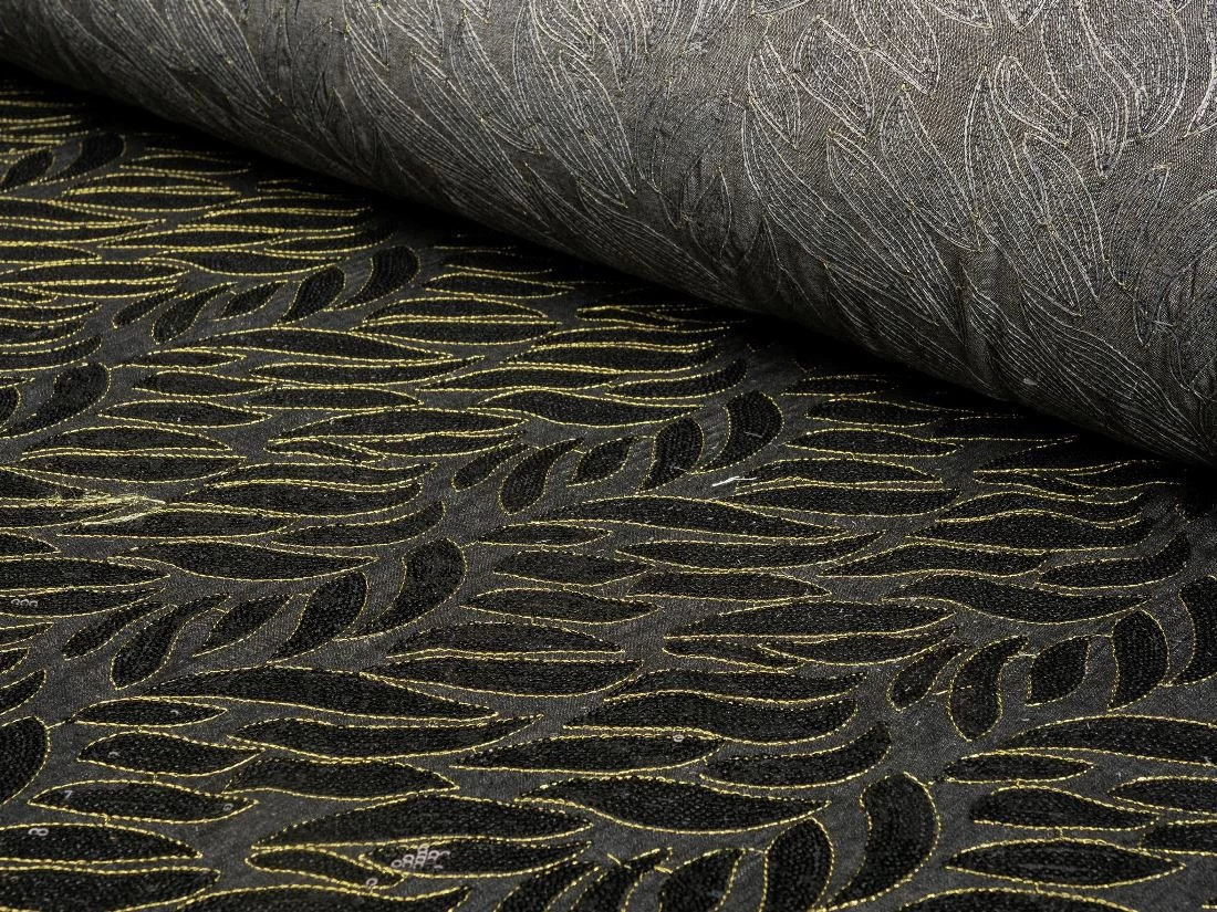 Floral Sequin Denim Charcoal & Gold Splendour 3 Floral Sequin Denim Charcoal & Gold Splendour