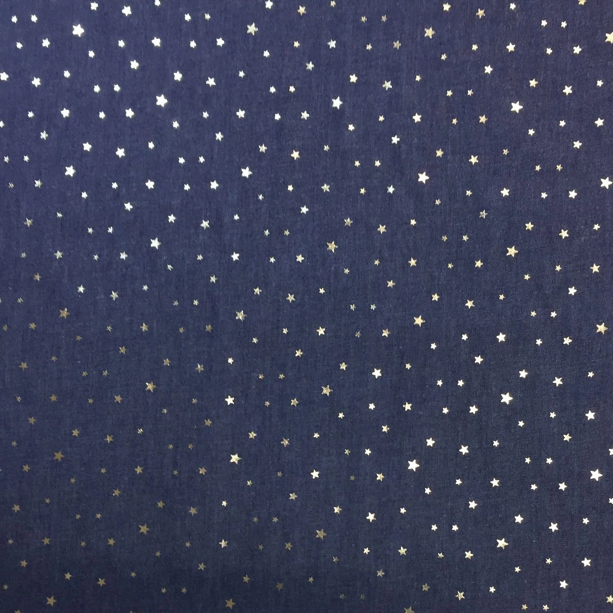Sparkling Chambray Fabric | Gold Metallic Mini Star On Dark Blue 6 Sparkling Chambray Fabric | Gold Metallic Mini Star On Dark Blue - Image 4