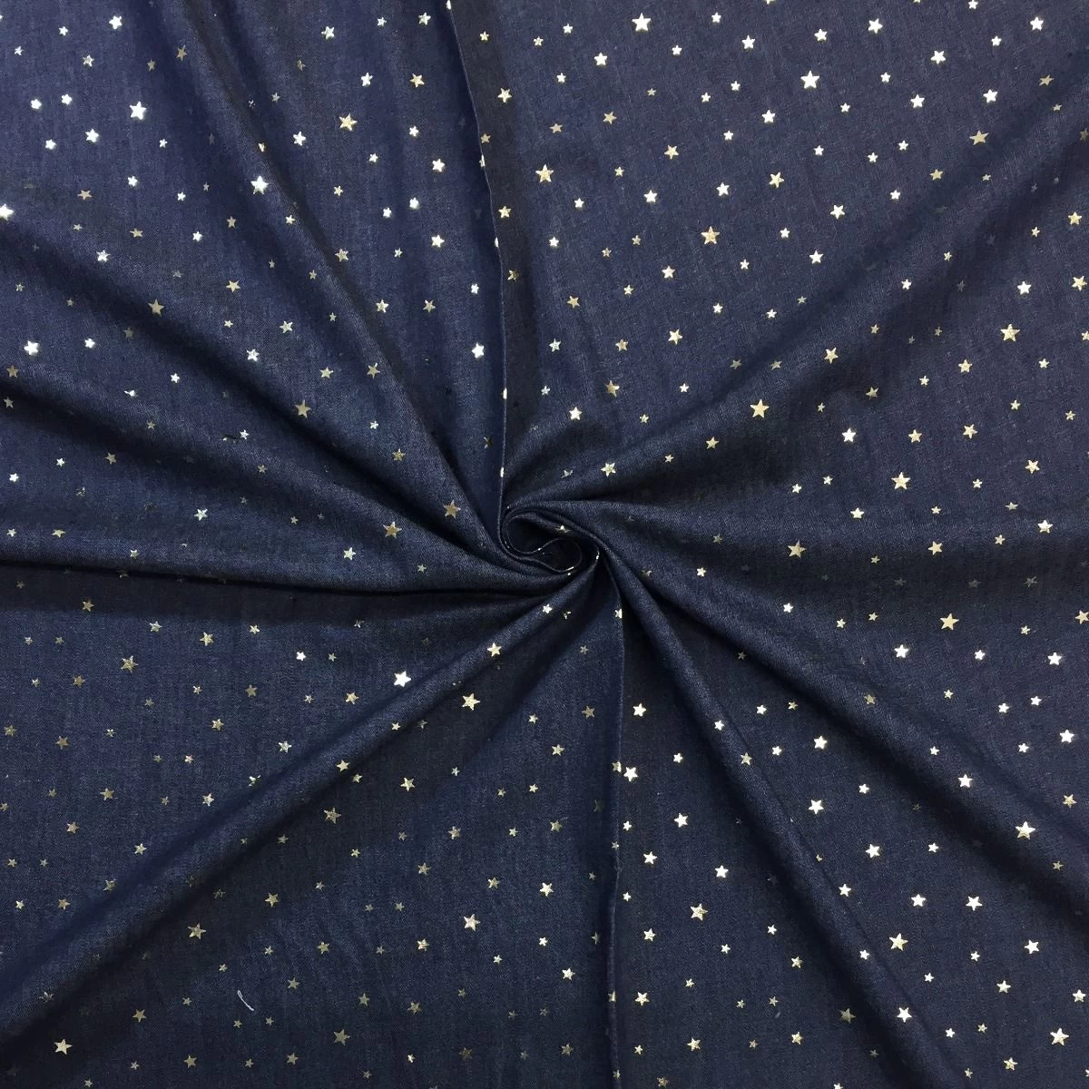 Sparkling Chambray Fabric | Gold Metallic Mini Star On Dark Blue 4 Sparkling Chambray Fabric | Gold Metallic Mini Star On Dark Blue - Image 2