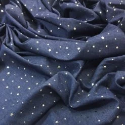 Sparkling Chambray Fabric | Gold Metallic Mini Star On Dark Blue 8 Sparkling Chambray Fabric | Gold Metallic Mini Star On Dark Blue -Sewing Art h3028 008 3