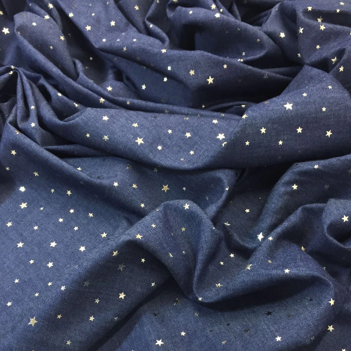 Sparkling Chambray Fabric | Gold Metallic Mini Star On Dark Blue 5 Sparkling Chambray Fabric | Gold Metallic Mini Star On Dark Blue - Image 3
