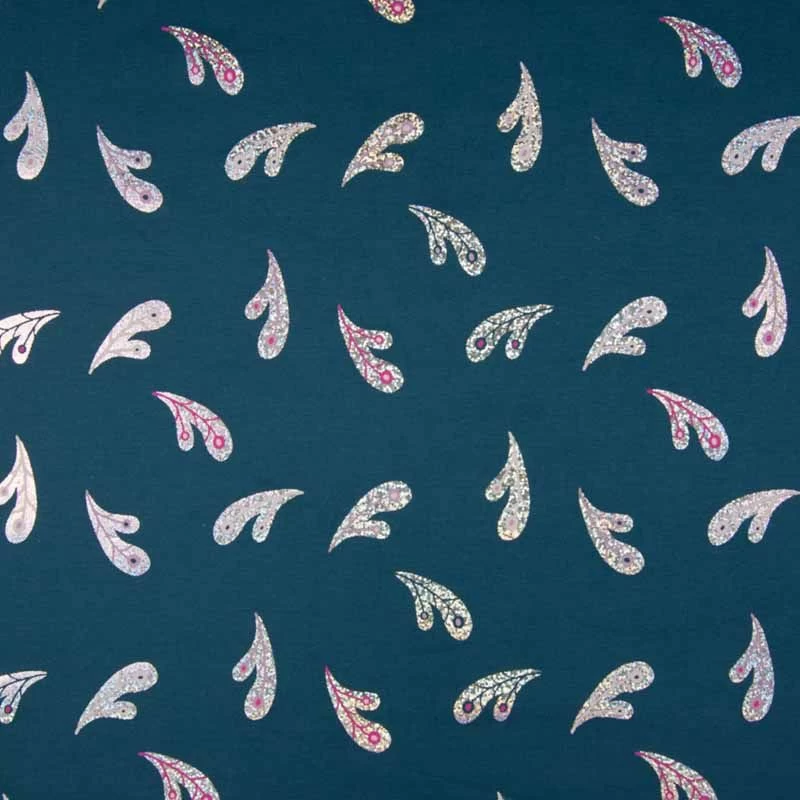 Cotton Rich Jersey Fabric | Foil - Feathers Dark Jeans 3 Cotton Rich Jersey Fabric | Foil - Feathers Dark Jeans